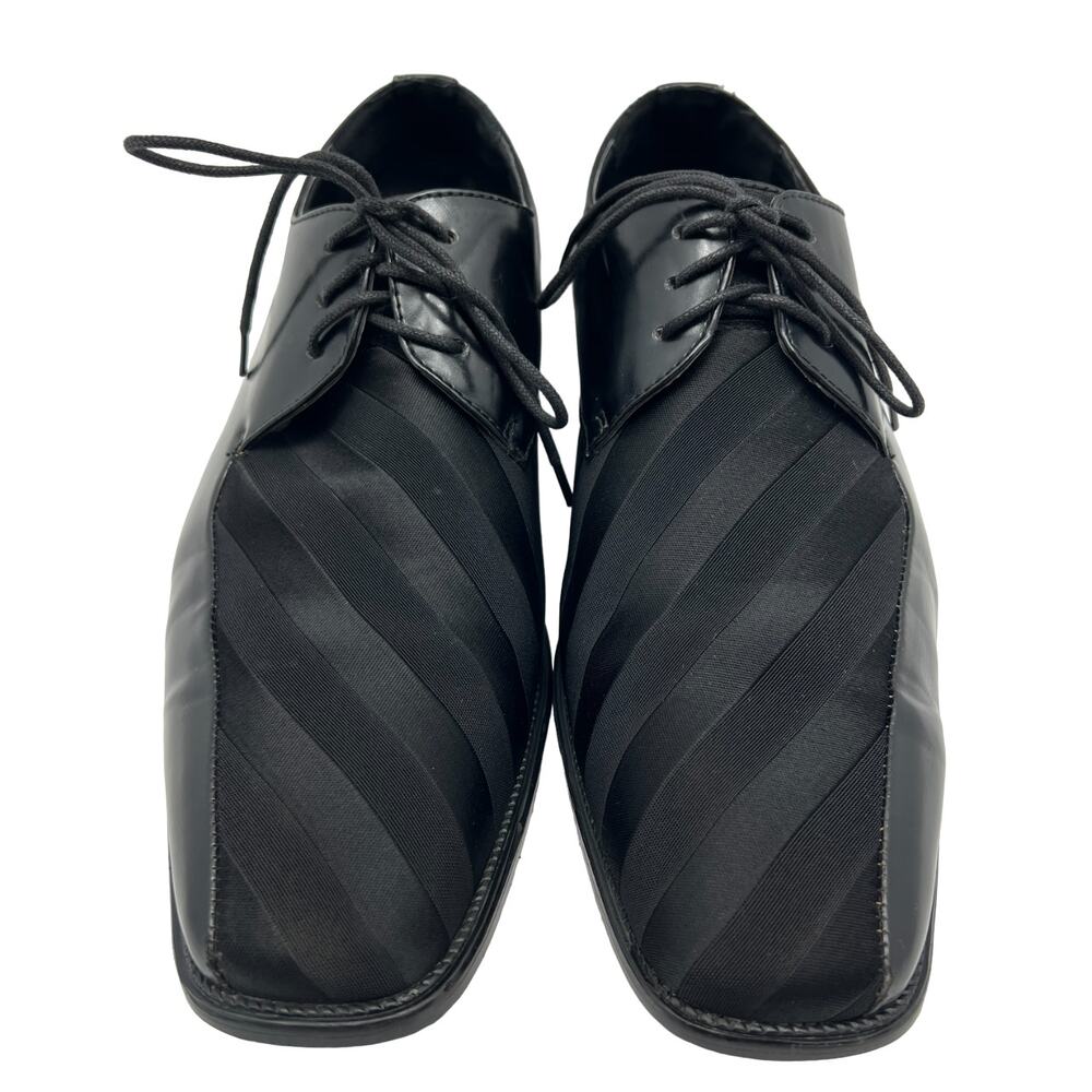 Bolano 185-000 Black Striped Satin Upper Square Toe Derby Mens 11 Dress Shoes